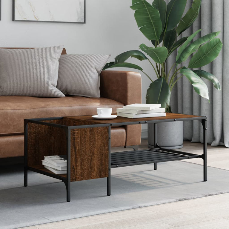 Salontafel met rek 100x51x40 cm bewerkt hout bruineikenkleurig