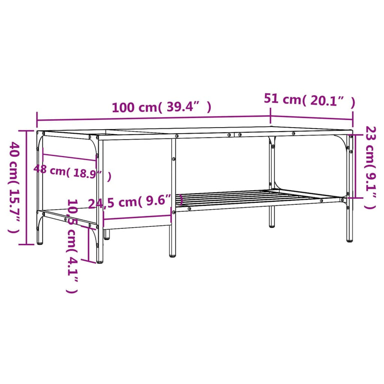 Salontafel met rek 100x51x40 cm bewerkt hout bruineikenkleurig