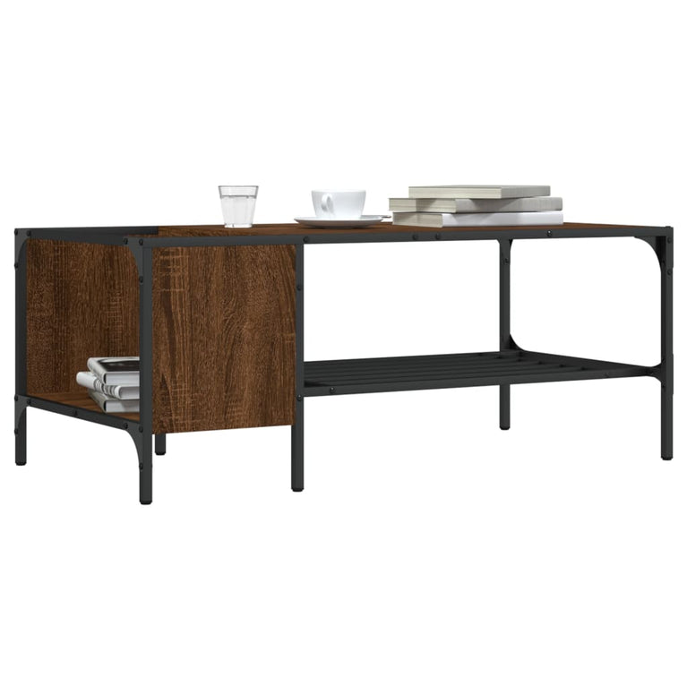 Salontafel met rek 100x51x40 cm bewerkt hout bruineikenkleurig
