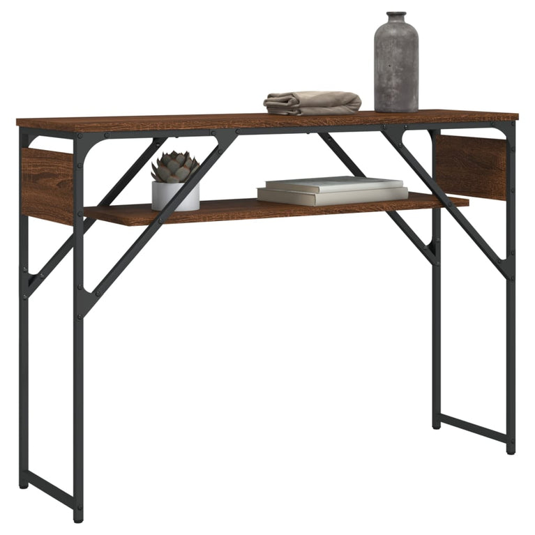 Wandtafel met schap 105x30x75 cm bewerkt hout bruineikenkleurig