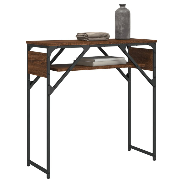 Wandtafel met schap 75x30x75 cm bewerkt hout bruineikenkleurig