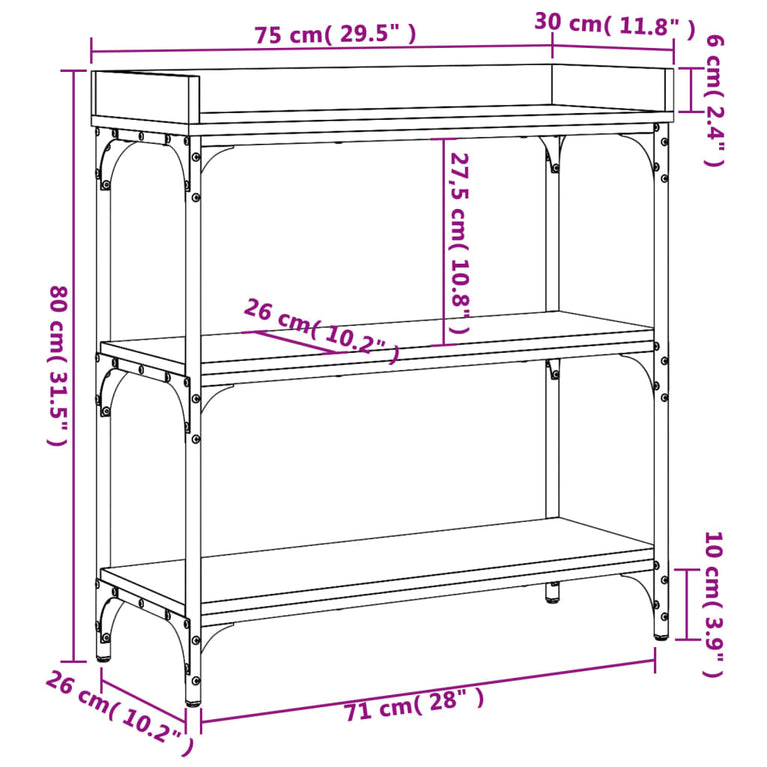Wandtafel met schappen 75x30x80 cm sonoma eikenkleurig