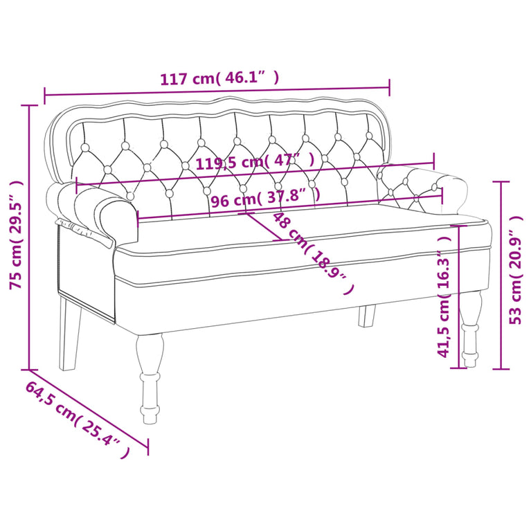 Bankje met rugleuning 119,5x64,5x75 cm fluweel lichtgrijs MeubelReus