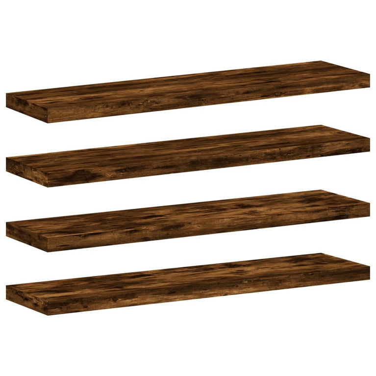 Wandschappen 4 st 40x10x1,5 cm bewerkt hout gerookt eikenkleur