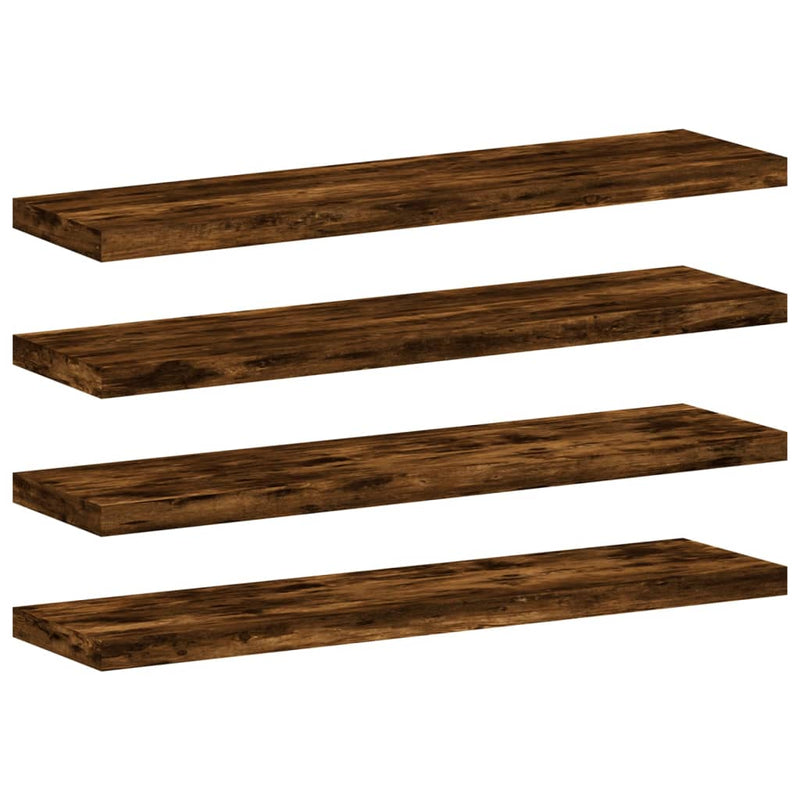 Wandschappen 4 st 40x10x1,5 cm bewerkt hout gerookt eikenkleur