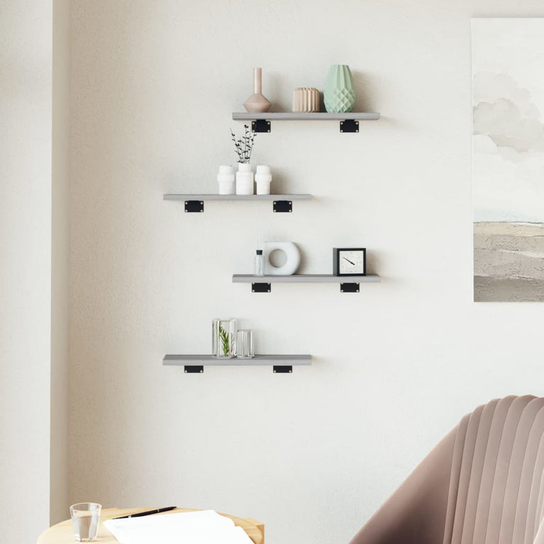 Wandschappen 4 st 40x10x1,5 cm bewerkt hout grijs sonoma eiken