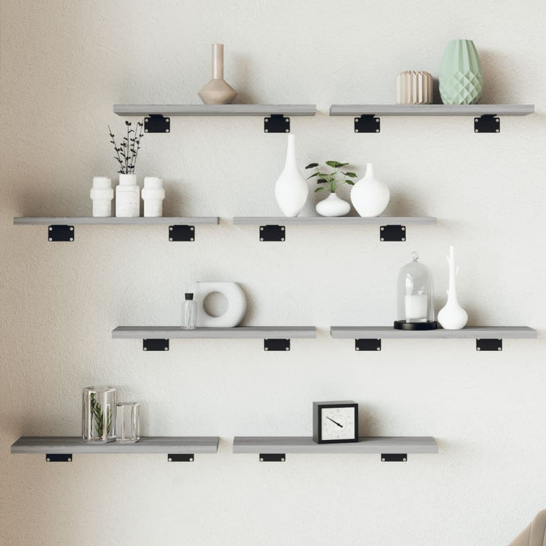 Wandschappen 8 st 40x10x1,5 cm bewerkt hout grijs sonoma eiken