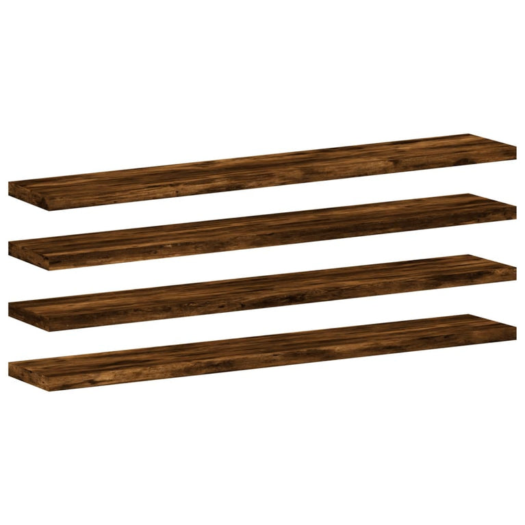 Wandschappen 4 st 60x10x1,5 cm bewerkt hout gerookt eikenkleur
