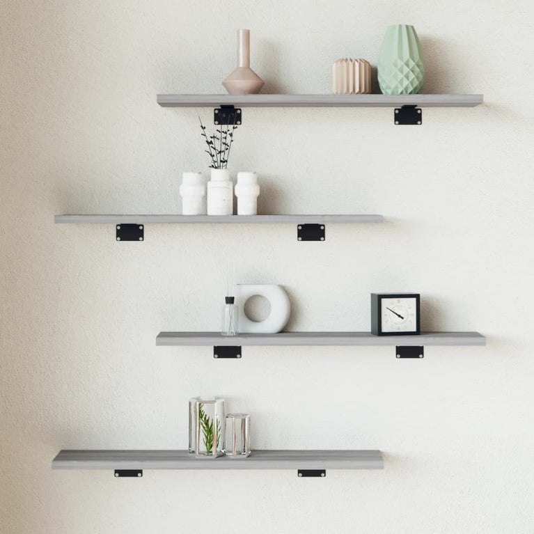 Wandschappen 4 st 60x10x1,5 cm bewerkt hout grijs sonoma eiken