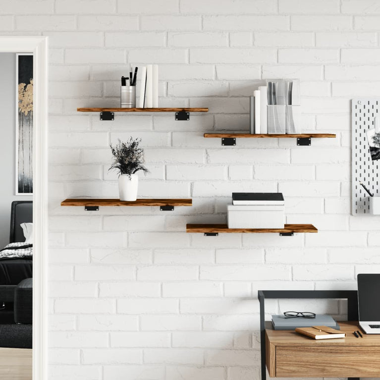 Wandschappen 4 st 60x30x1,5 cm bewerkt hout gerookt eikenkleur