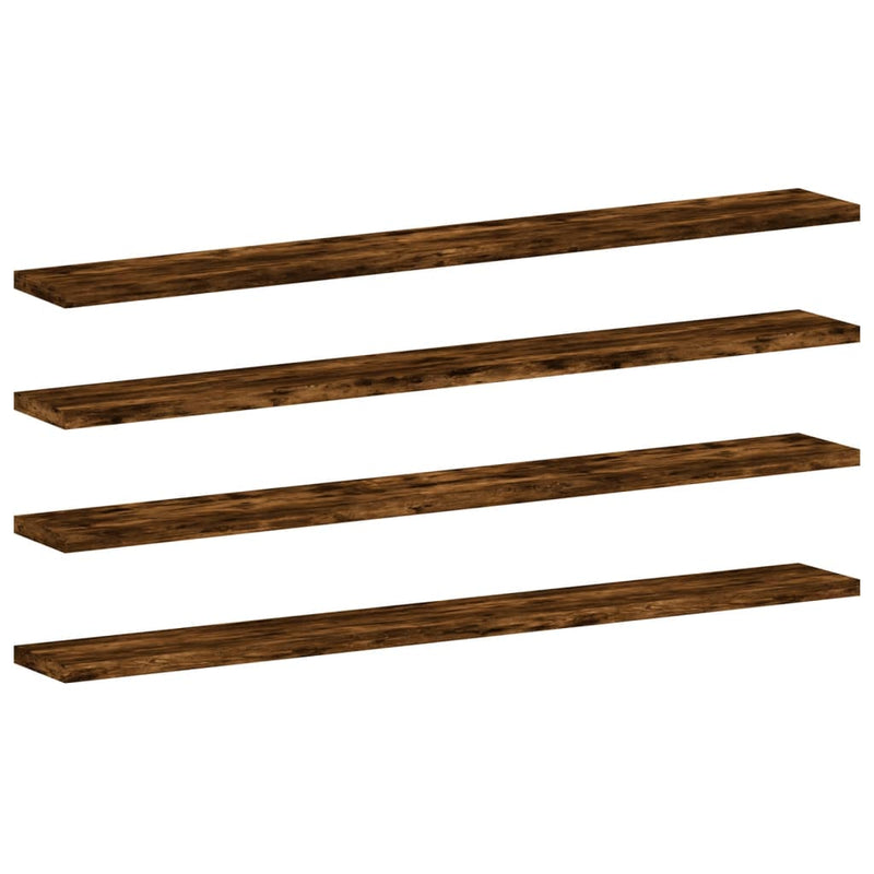 Wandschappen 4 st 80x10x1,5 cm bewerkt hout gerookt eikenkleur