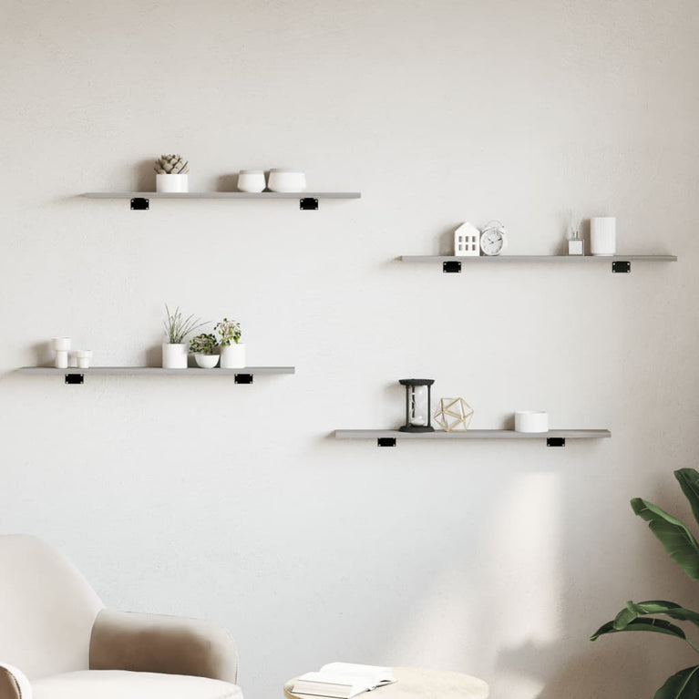 Wandschappen 4 st 80x10x1,5 cm bewerkt hout grijs sonoma eiken