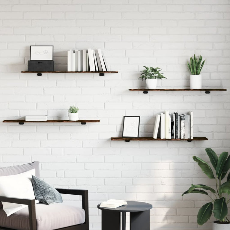 Wandschappen 4 st 100x20x1,5 cm bewerkt hout gerookt eikenkleur