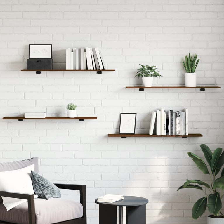 Wandschappen 4 st 100x20x1,5 cm bewerkt hout bruineikenkleurig