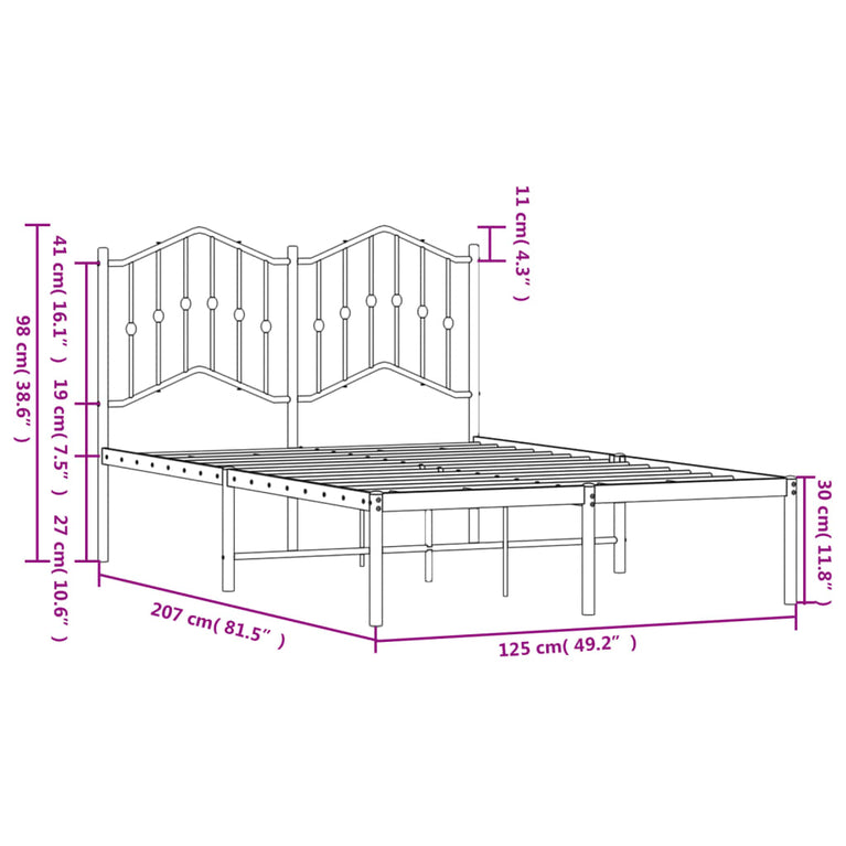 Bedframe met hoofdbord metaal zwart 120x200 cm