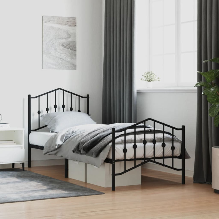 Bedframe met hoofd- en voeteneinde metaal zwart 90x190 cm