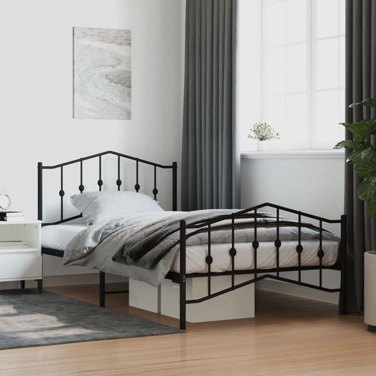 Bedframe met hoofd- en voeteneinde metaal zwart 107x203 cm