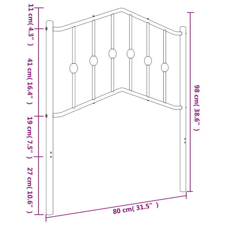Hoofdbord 75 cm metaal zwart