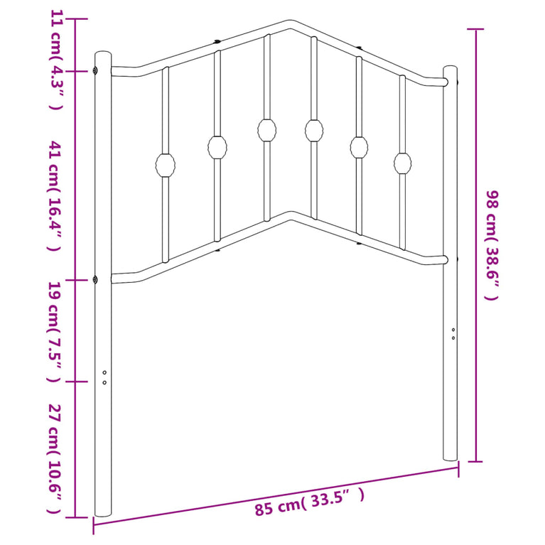 Hoofdbord 80 cm metaal zwart