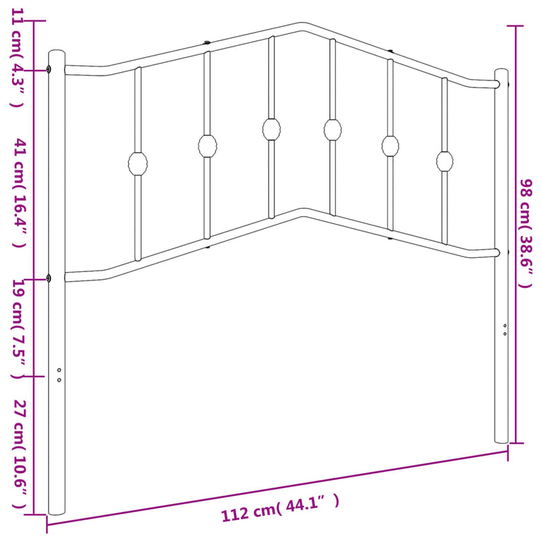 Hoofdbord 107 cm metaal zwart
