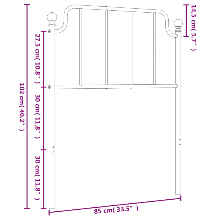 Hoofdbord 80 cm metaal zwart