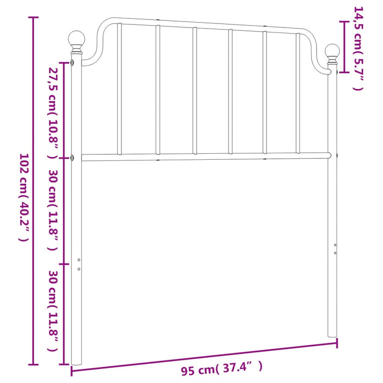 Hoofdbord 90 cm metaal zwart