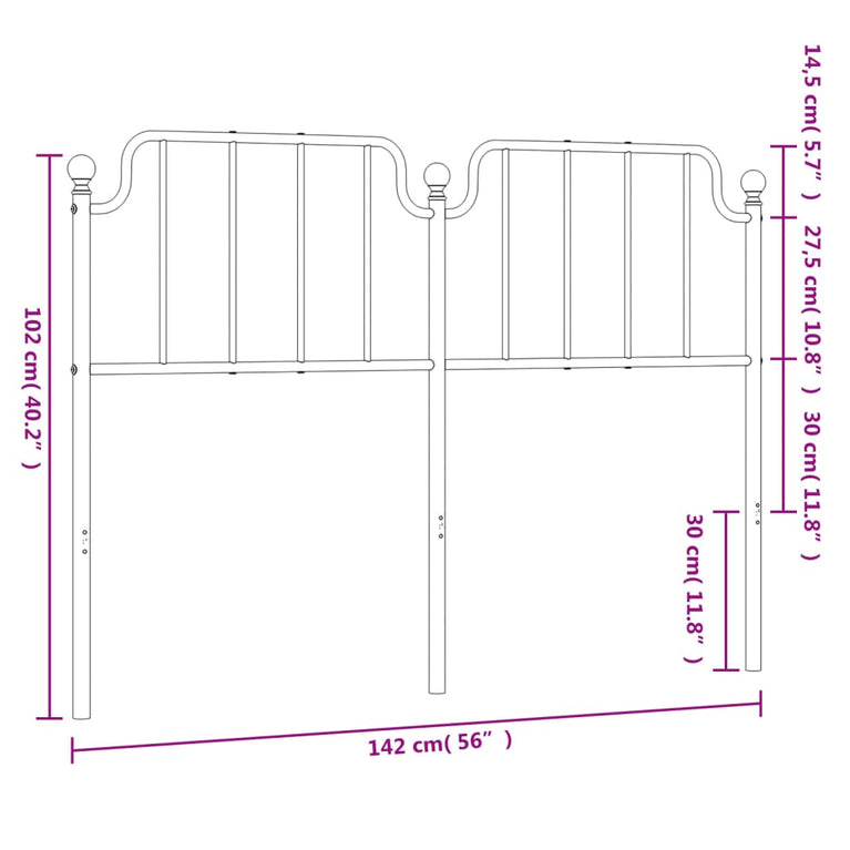 Hoofdbord 135 cm metaal zwart