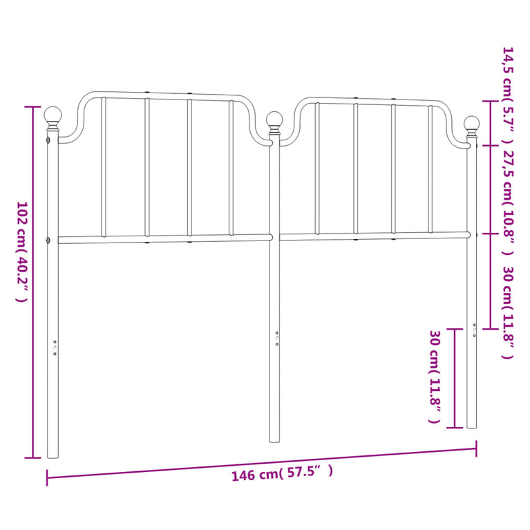 Hoofdbord 140 cm metaal zwart