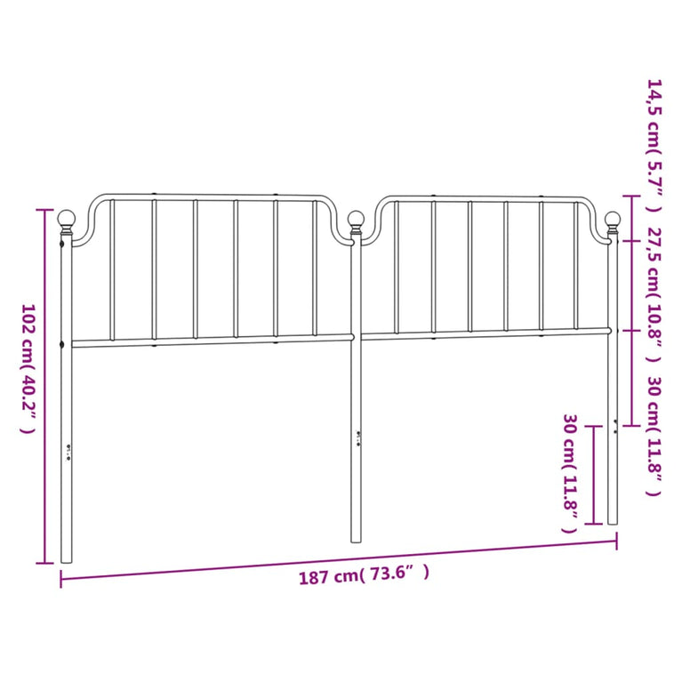 Hoofdbord 180 cm metaal zwart