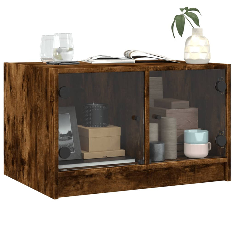 Salontafel met glazen deuren 68x50x42 cm gerookt eikenkleurig