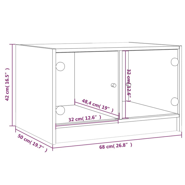 Salontafel met glazen deuren 68x50x42 cm gerookt eikenkleurig