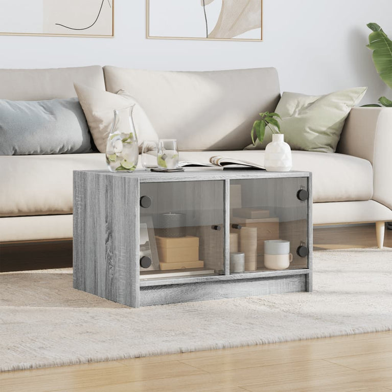 Salontafel met glazen deuren 68x50x42 cm grijs sonoma eiken
