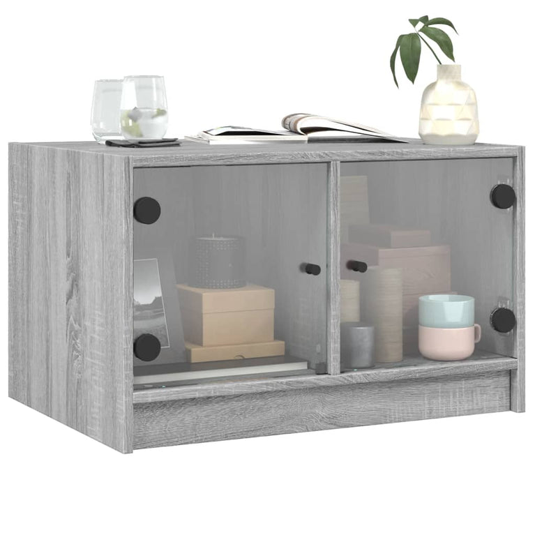 Salontafel met glazen deuren 68x50x42 cm grijs sonoma eiken