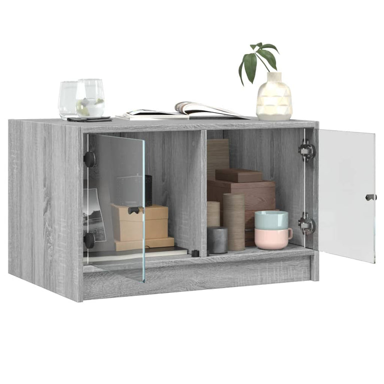 Salontafel met glazen deuren 68x50x42 cm grijs sonoma eiken