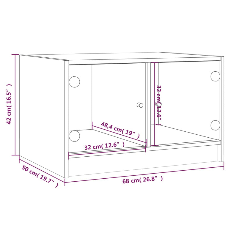 Salontafel met glazen deuren 68x50x42 cm grijs sonoma eiken