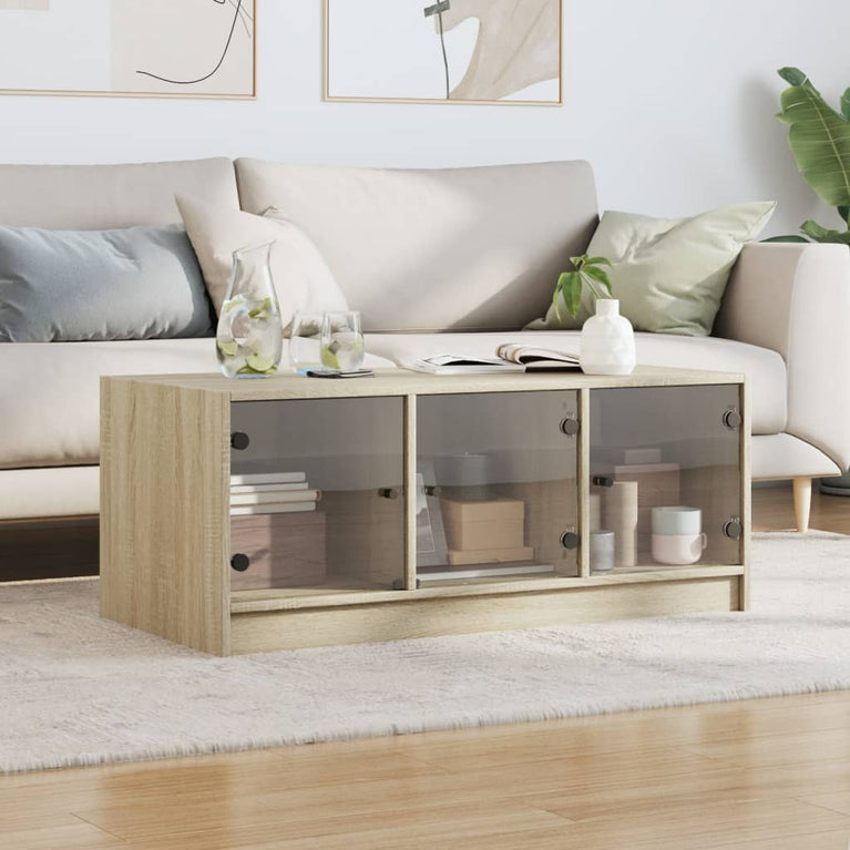 Salontafel met glazen deuren 102x50x42 cm sonoma eikenkleurig