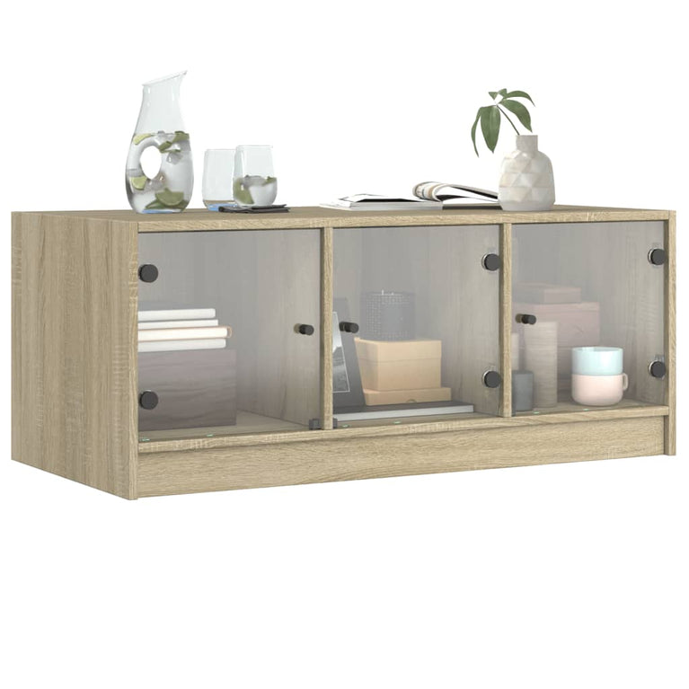 Salontafel met glazen deuren 102x50x42 cm sonoma eikenkleurig