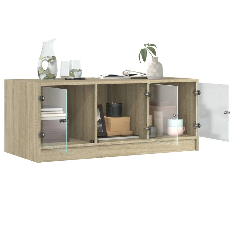Salontafel met glazen deuren 102x50x42 cm sonoma eikenkleurig