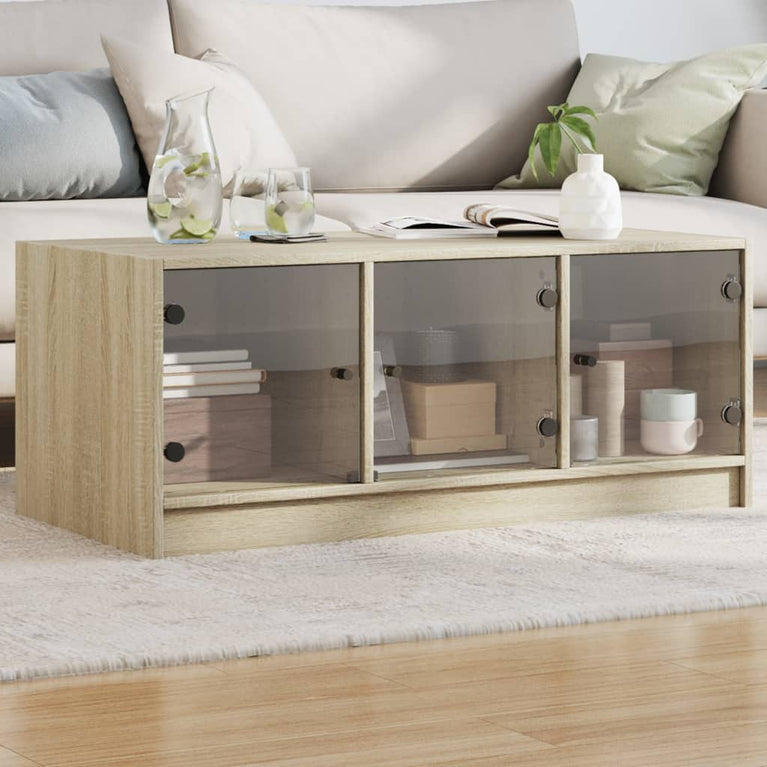Salontafel met glazen deuren 102x50x42 cm sonoma eikenkleurig