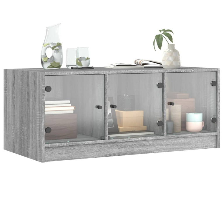 Salontafel met glazen deuren 102x50x42 cm grijs sonoma eiken
