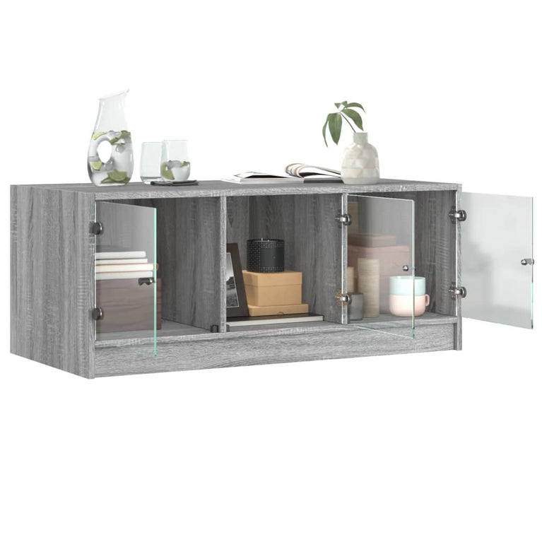 Salontafel met glazen deuren 102x50x42 cm grijs sonoma eiken