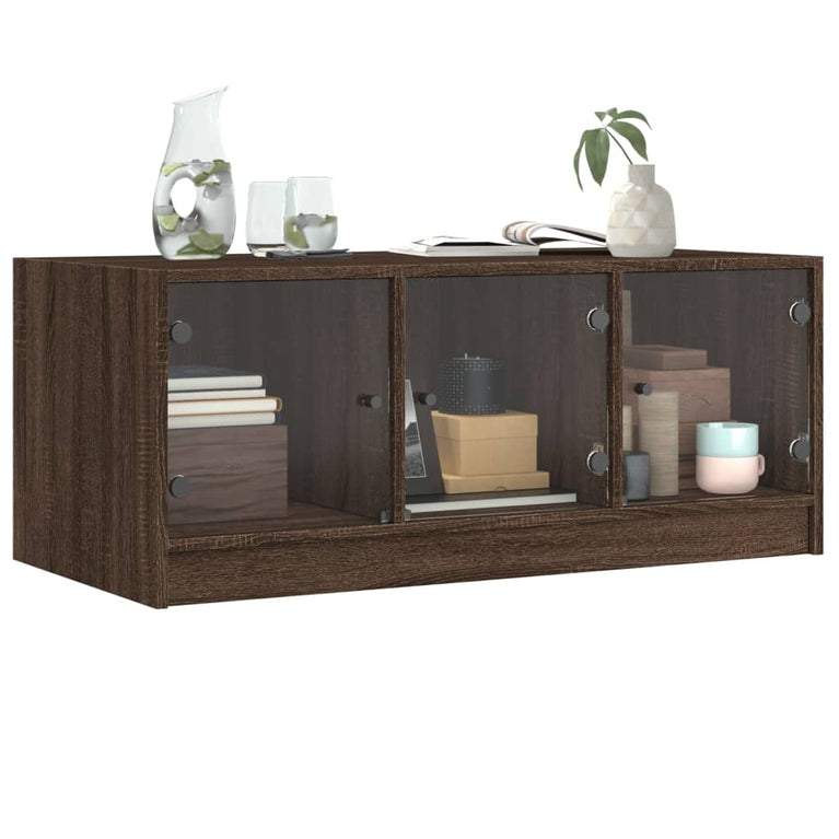Salontafel met glazen deuren 102x50x42 cm bruineikenkleurig