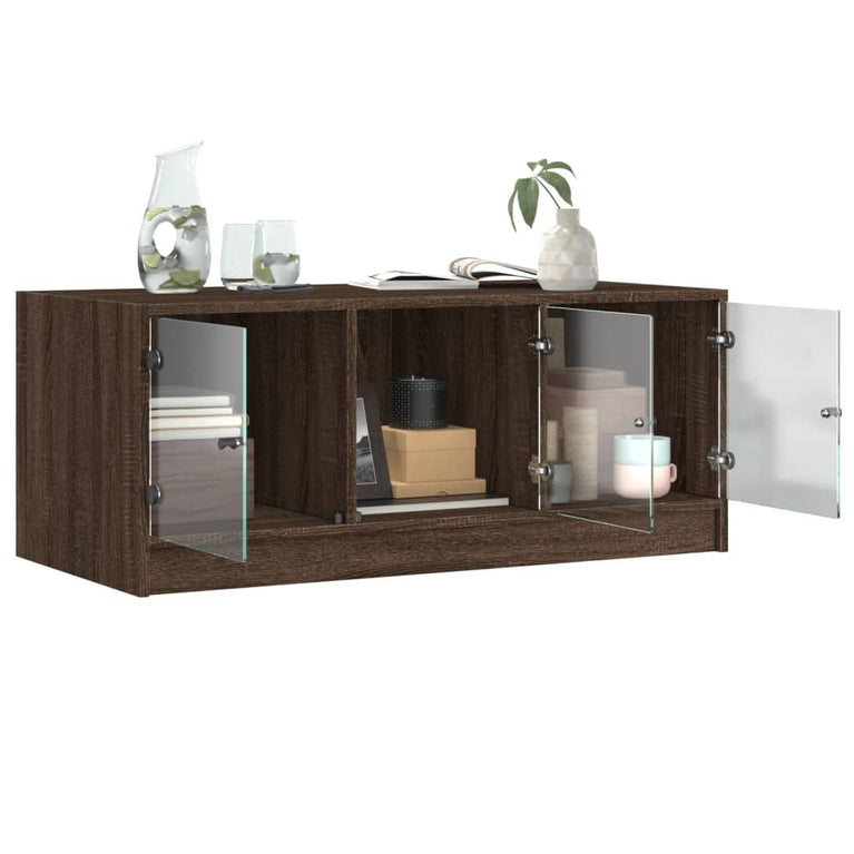 Salontafel met glazen deuren 102x50x42 cm bruineikenkleurig