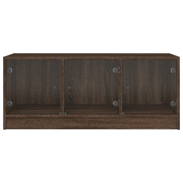 Salontafel met glazen deuren 102x50x42 cm bruineikenkleurig