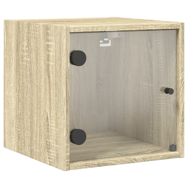 Nachtkastje met glazen deur 35x37x35 cm sonoma eikenkleurig