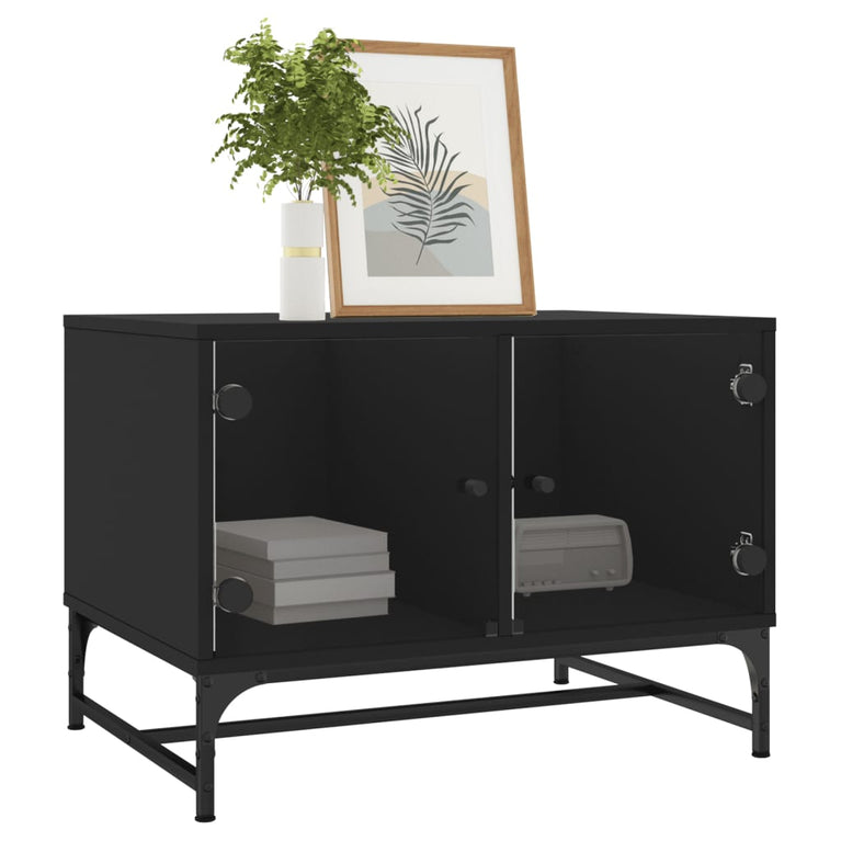Salontafel met glazen deuren 68,5x50x50 cm zwart