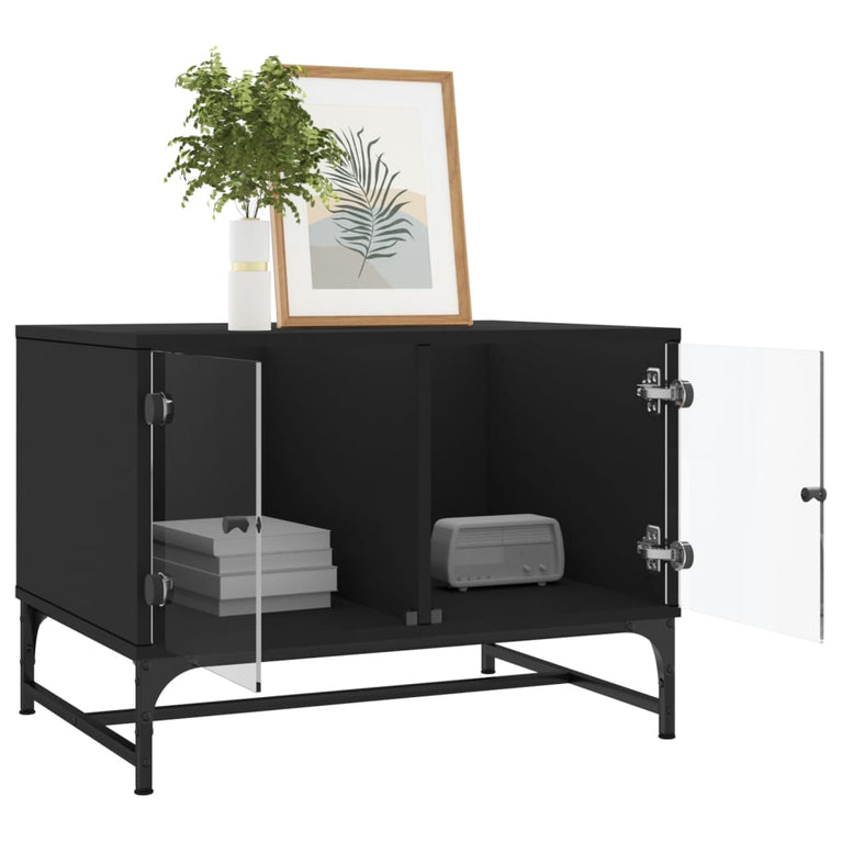 Salontafel met glazen deuren 68,5x50x50 cm zwart
