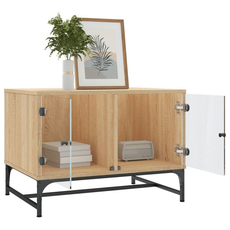 Salontafel met glazen deuren 68,5x50x50 cm sonoma eikenkleurig