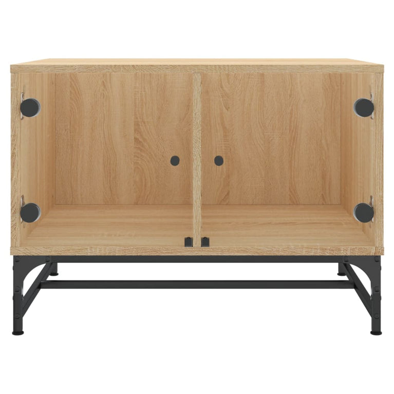 Salontafel met glazen deuren 68,5x50x50 cm sonoma eikenkleurig
