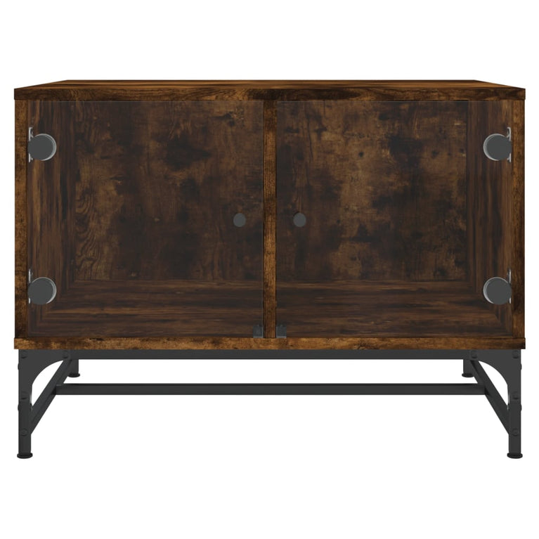 Salontafel met glazen deuren 68,5x50x50 cm gerookt eikenkleurig